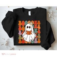 Funny Halloween Booooks Cute Book Lover Ghost Sweatshirt thumb 2
