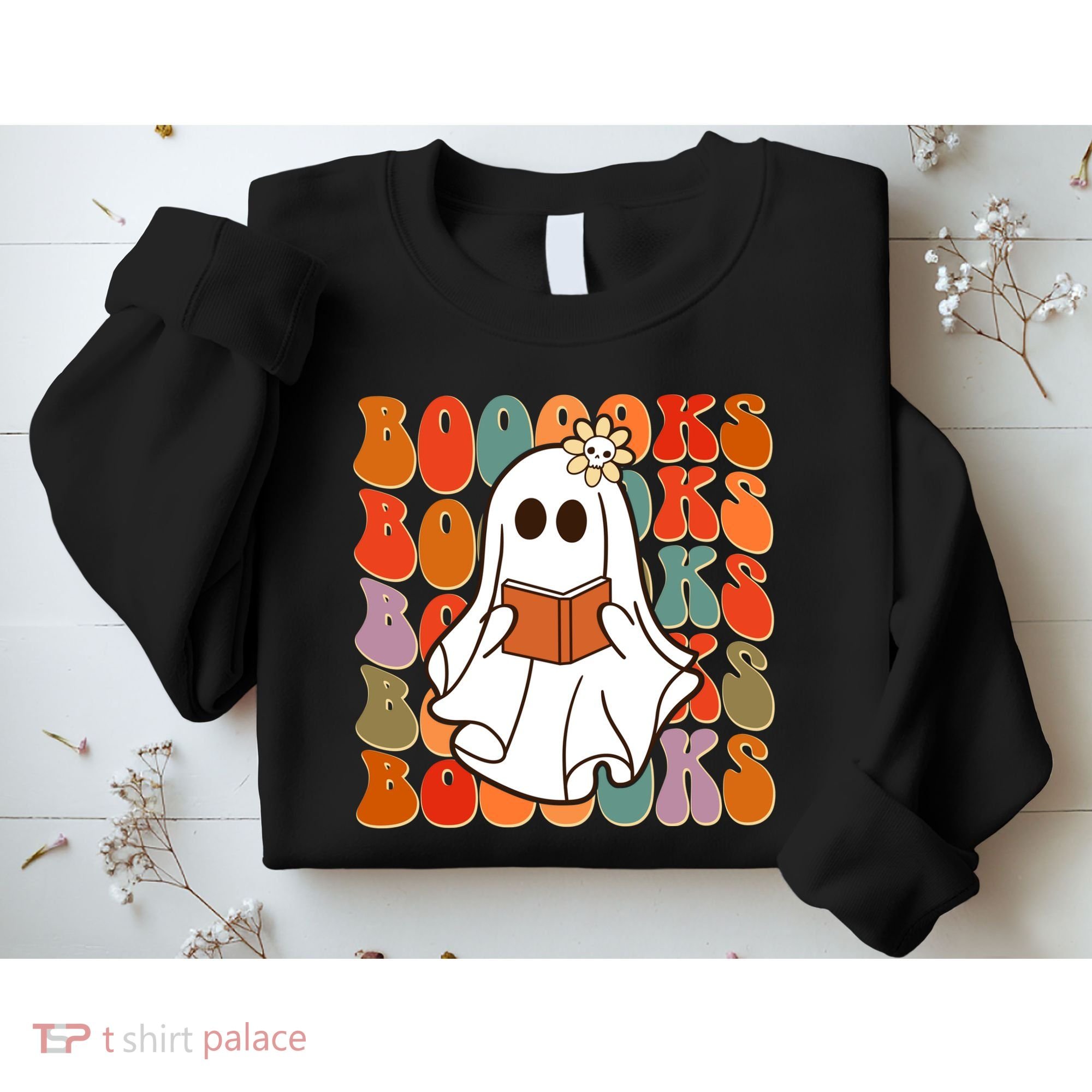 Funny Halloween Booooks Cute Book Lover Ghost Sweatshirt