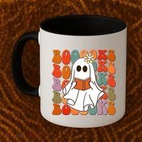 Funny Halloween Booooks Cute Book Lover Ghost Coffee Mug thumb 2