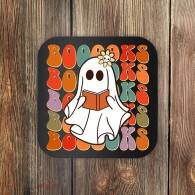 Funny Halloween Booooks Cute Book Lover Ghost Coaster