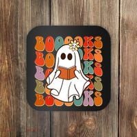 Funny Halloween Booooks Cute Book Lover Ghost Coaster thumb 0