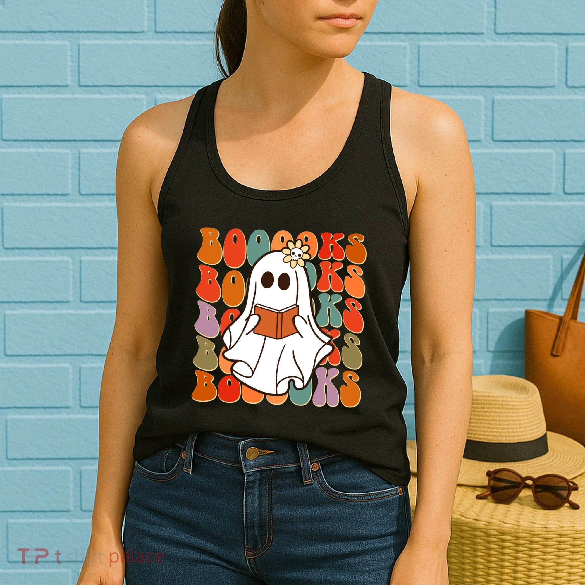 Funny Halloween Booooks Cute Book Lover Ghost Women's Tank Top