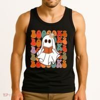 Funny Halloween Booooks Cute Book Lover Ghost Tank Top thumb 3