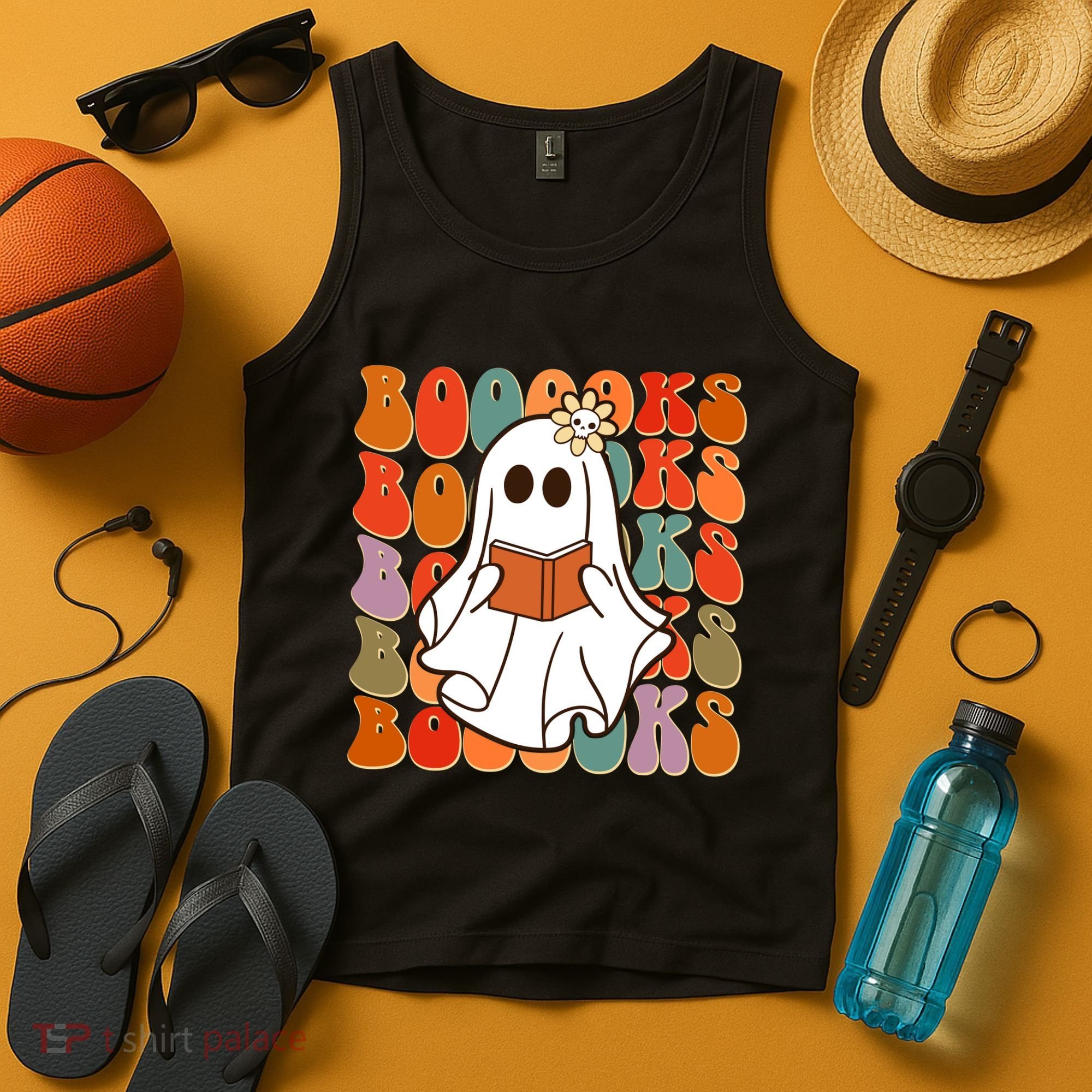 Funny Halloween Booooks Cute Book Lover Ghost Tank Top