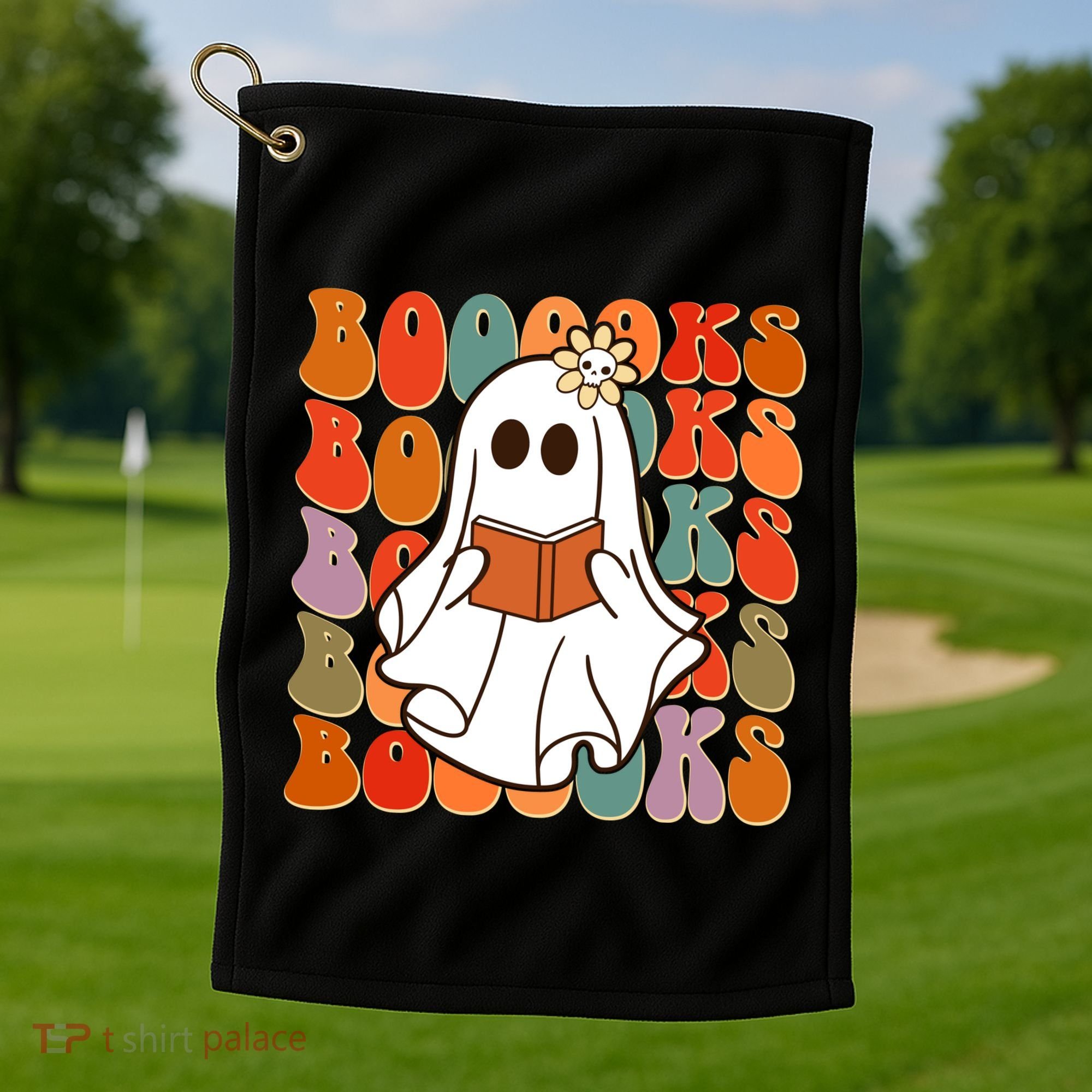 Funny Halloween Booooks Cute Book Lover Ghost Golf Towel