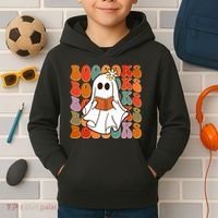 Funny Halloween Booooks Cute Book Lover Ghost Kids Hoodie thumb 2