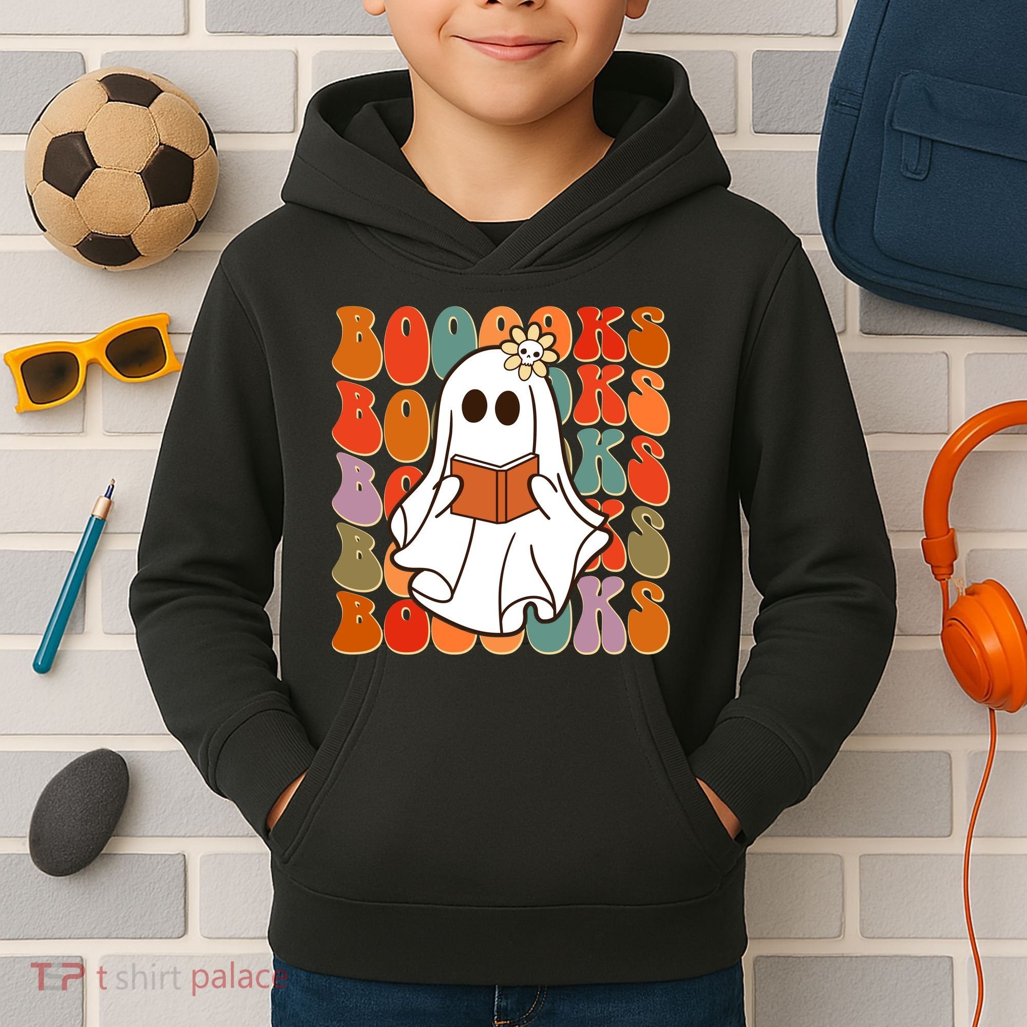 Funny Halloween Booooks Cute Book Lover Ghost Kids Hoodie