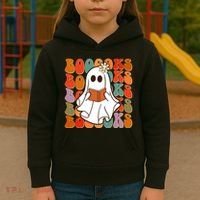 Funny Halloween Booooks Cute Book Lover Ghost Kids Hoodie thumb 3