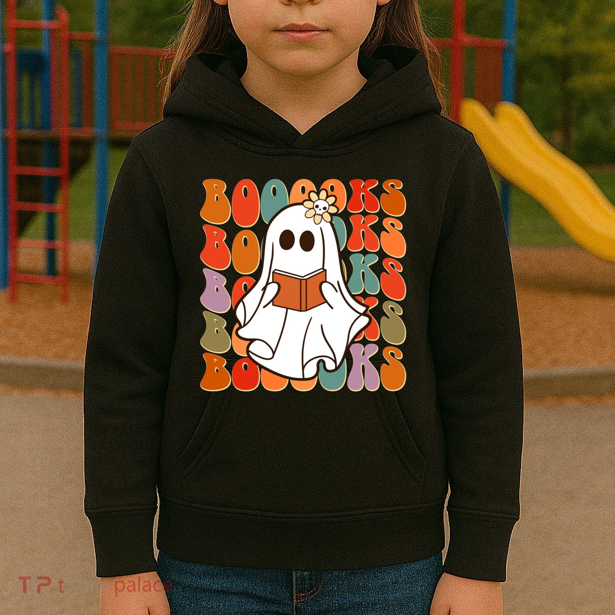Funny Halloween Booooks Cute Book Lover Ghost Kids Hoodie