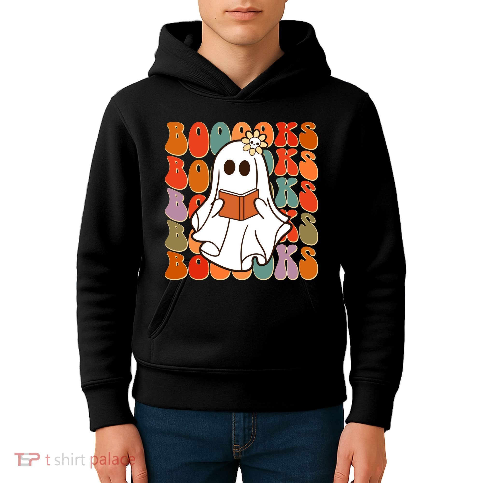 Funny Halloween Booooks Cute Book Lover Ghost Kids Hoodie