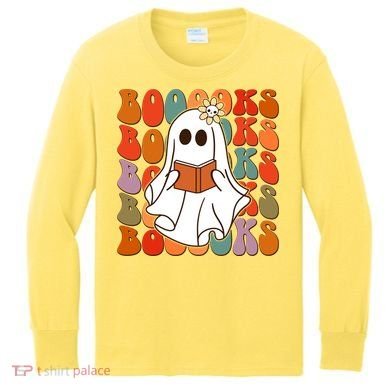 Funny Halloween Booooks Cute Book Lover Ghost Kids Long Sleeve Shirt
