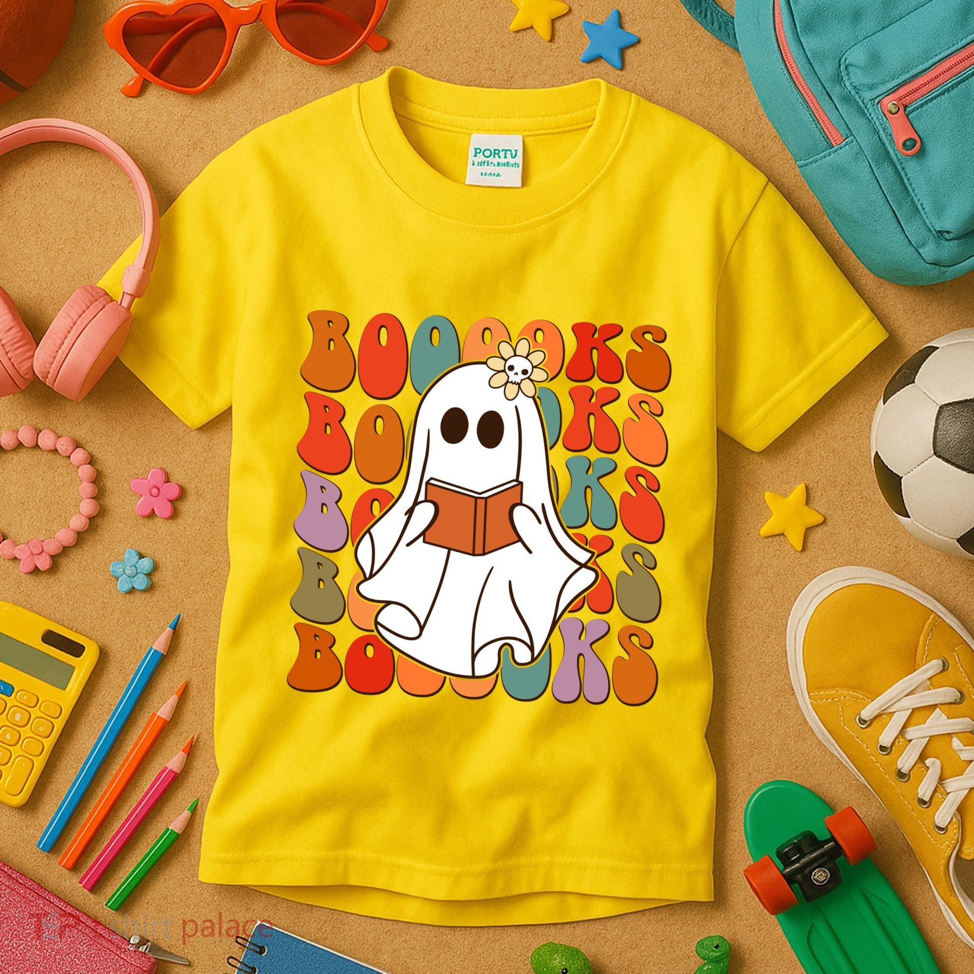 Funny Halloween Booooks Cute Book Lover Ghost Kids T-Shirt