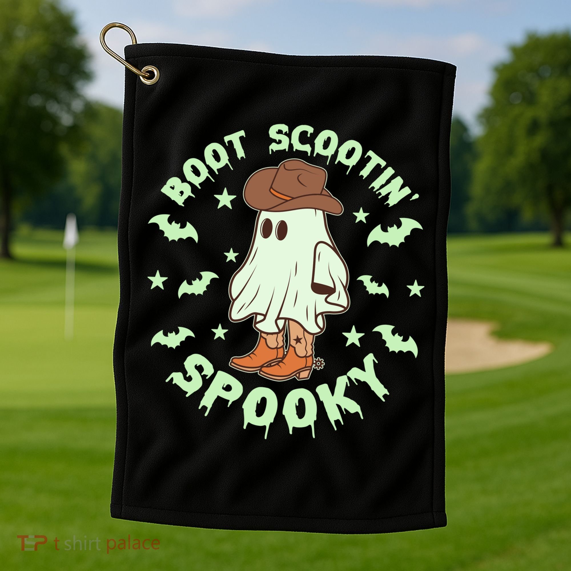 Funny Halloween Boot Scootin Spooky Cowboy Ghost Golf Towel