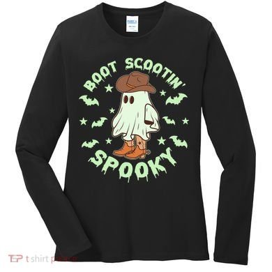 Funny Halloween Boot Scootin Spooky Cowboy Ghost Women's Long Sleeve Shirt