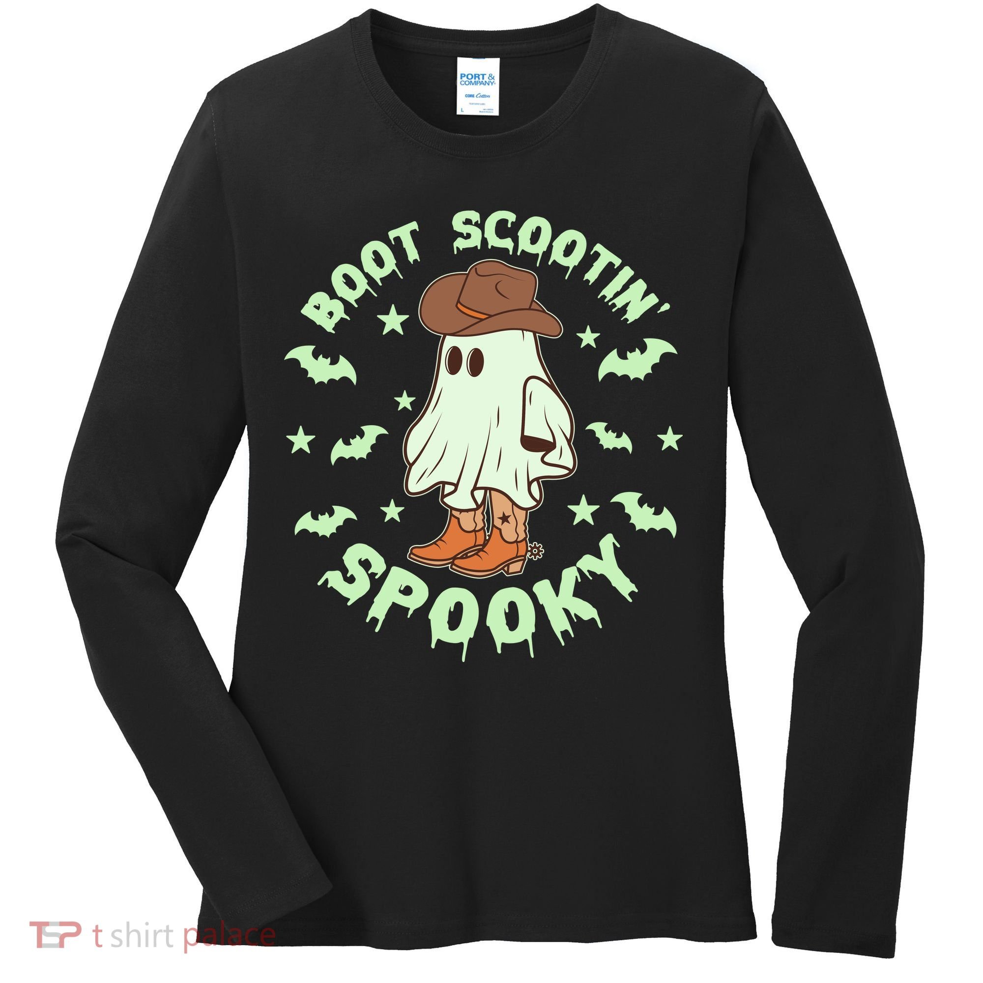 Funny Halloween Boot Scootin Spooky Cowboy Ghost Women's Long Sleeve Shirt