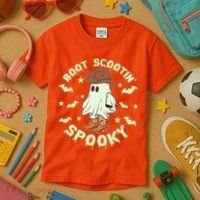 Funny Halloween Boot Scootin Spooky Cowboy Ghost Kids T-Shirt thumb 3