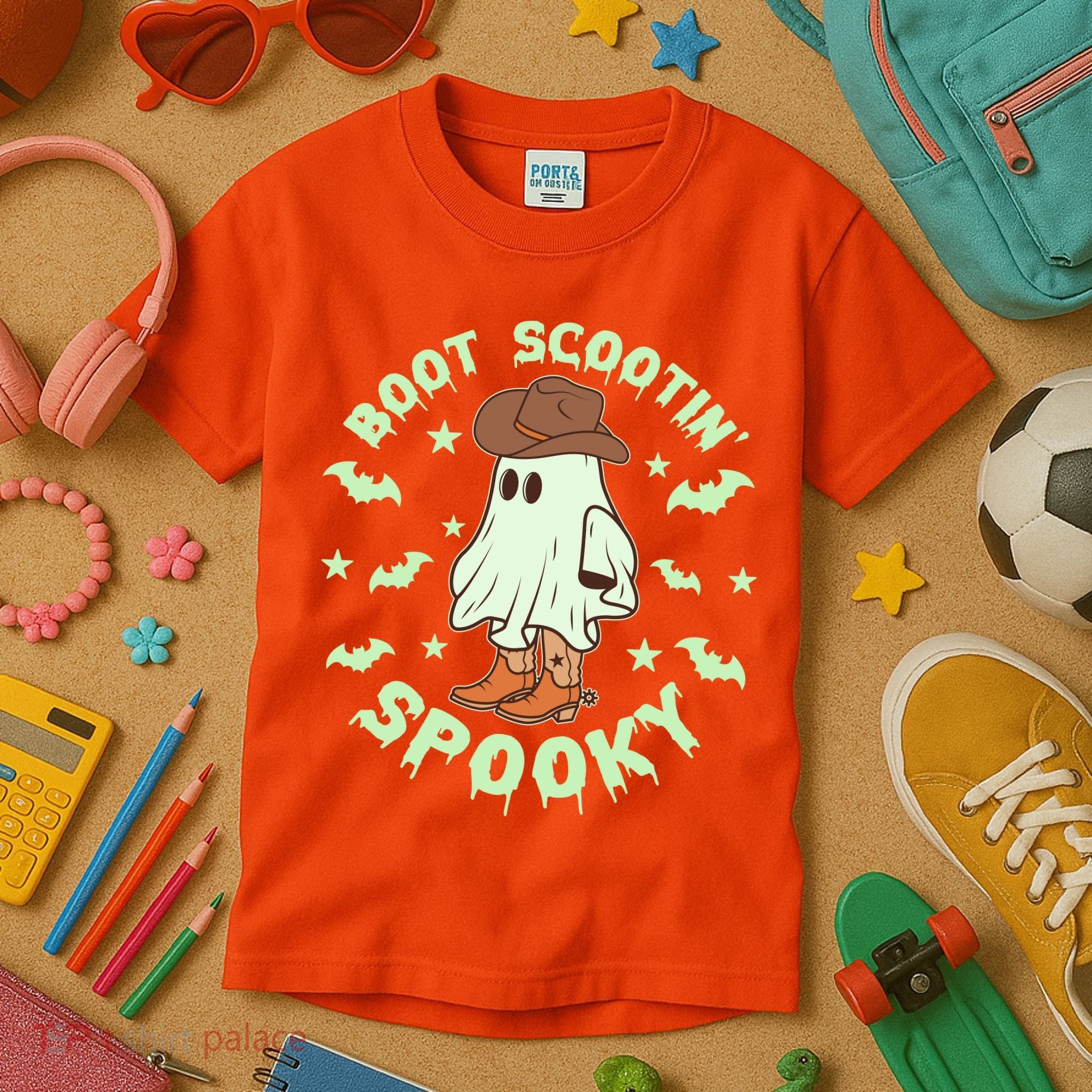 Funny Halloween Boot Scootin Spooky Cowboy Ghost Kids T-Shirt