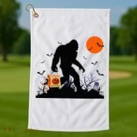 Funny Halloween Bigfoot Trick or Treating Bigfoot Golf Towel thumb 1