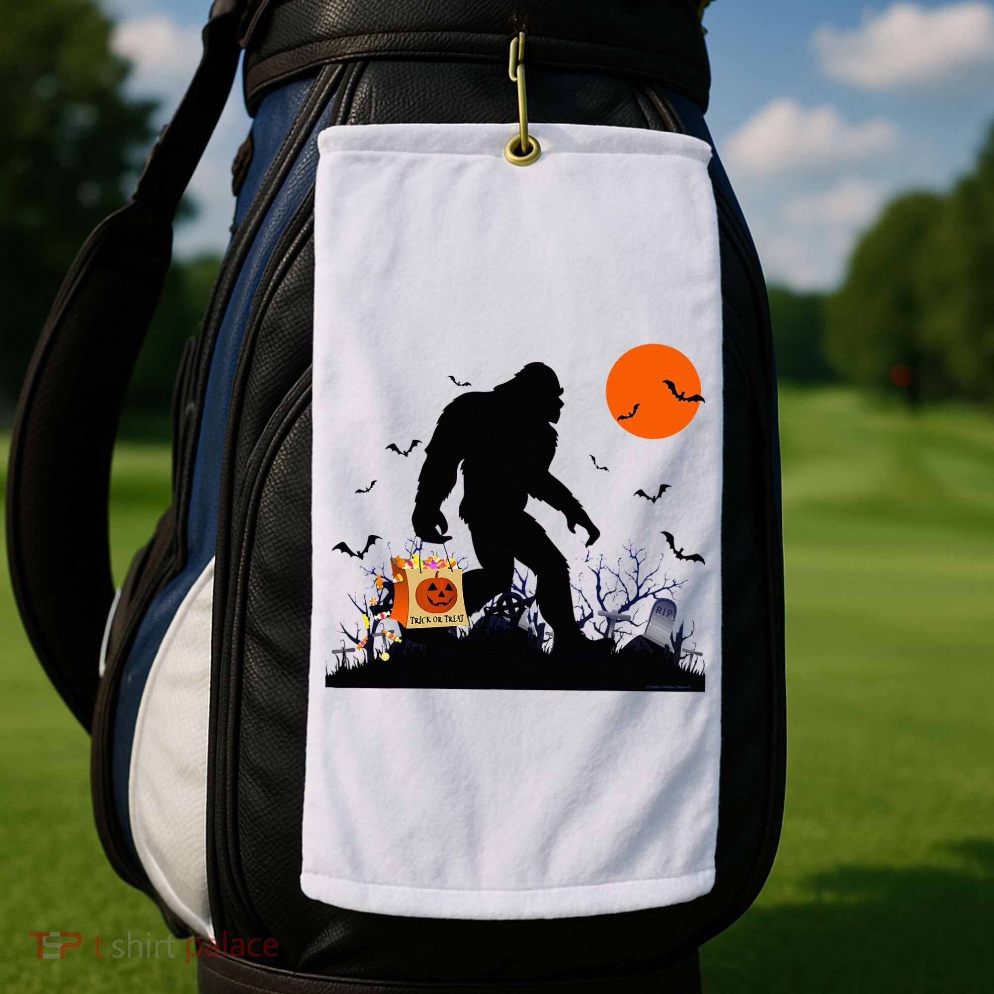 Funny Halloween Bigfoot Trick or Treating Bigfoot Golf Towel