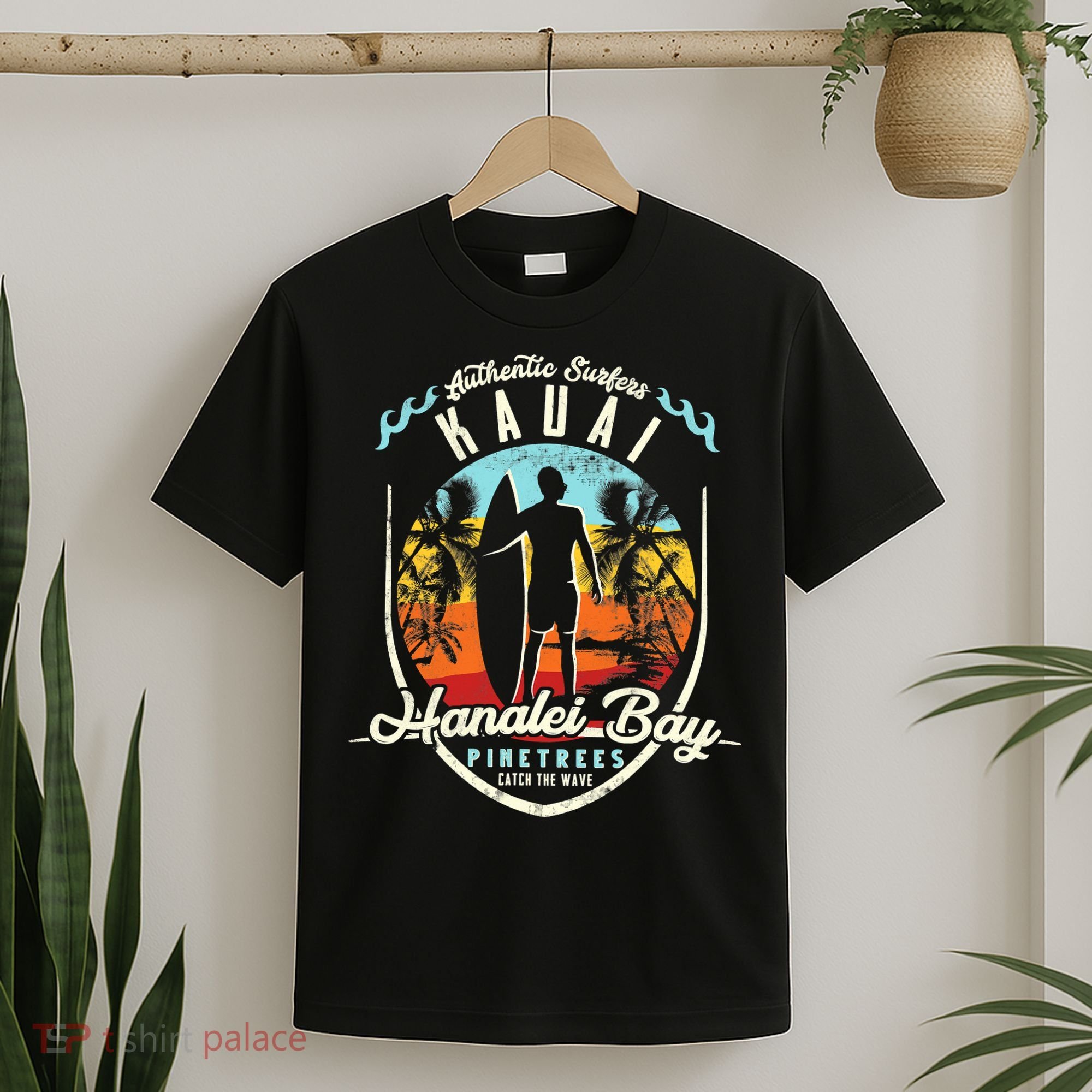Funny Hanalei Bay Beach Surfing Kauai Surf Vintage T-Shirt
