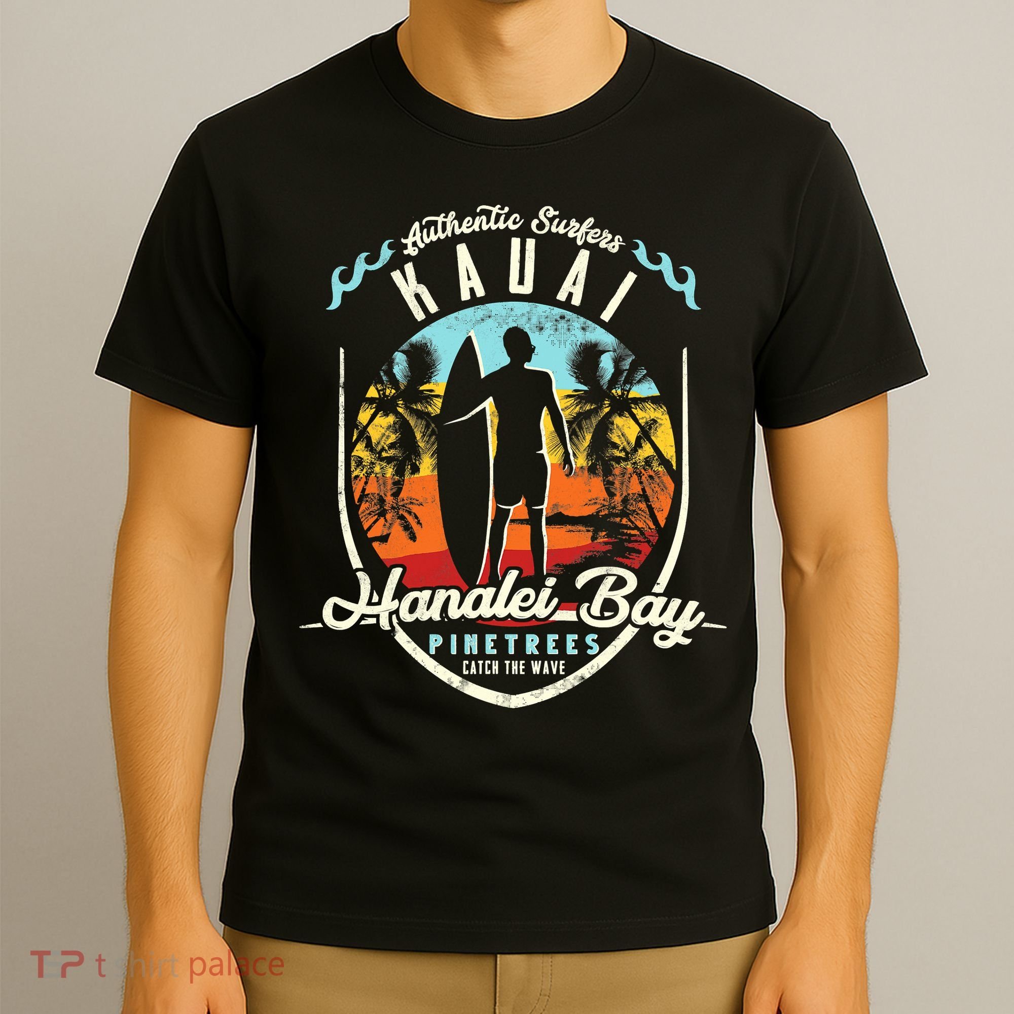 Funny Hanalei Bay Beach Surfing Kauai Surf Vintage T-Shirt