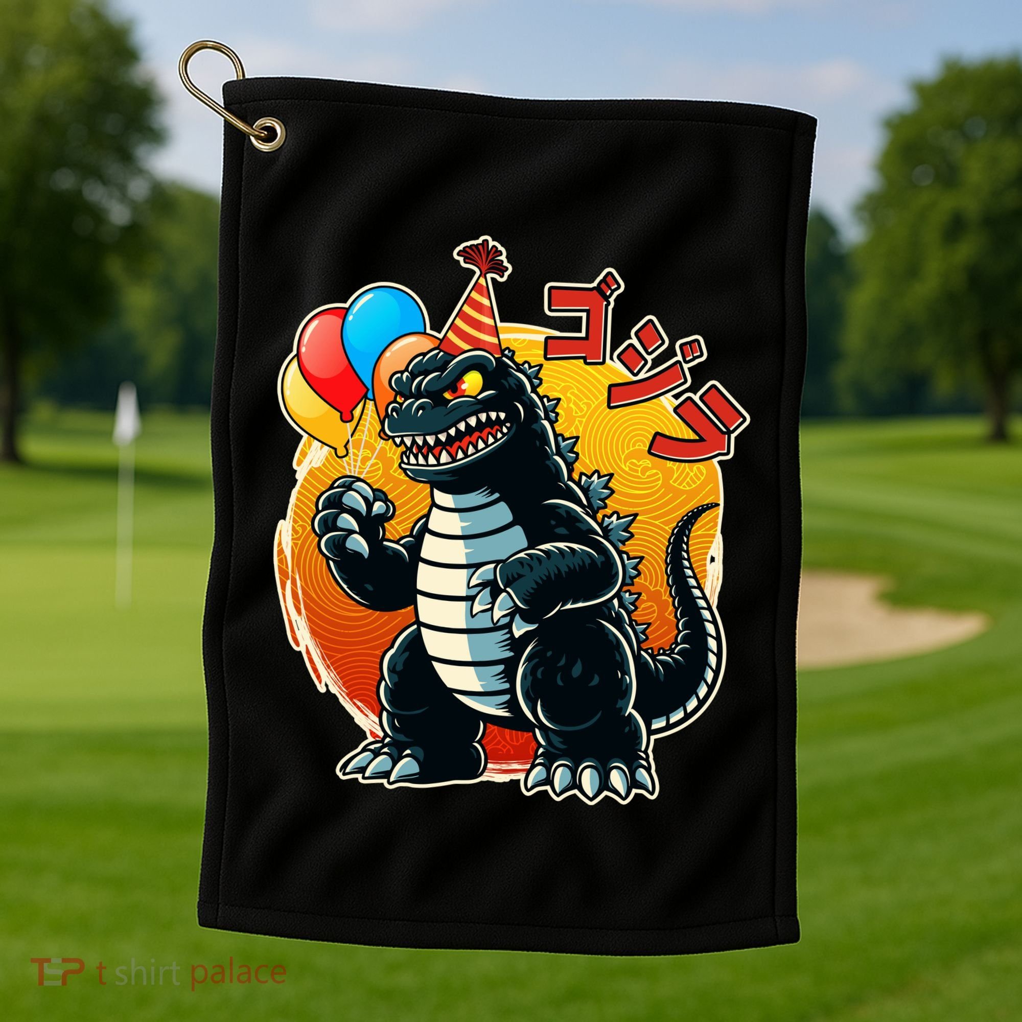 Funny Happy Birthday Japanese Kaiju Monster Golf Towel