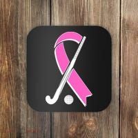Field Hockey Breast Cancer Awareness Ribbon Coaster thumb 0