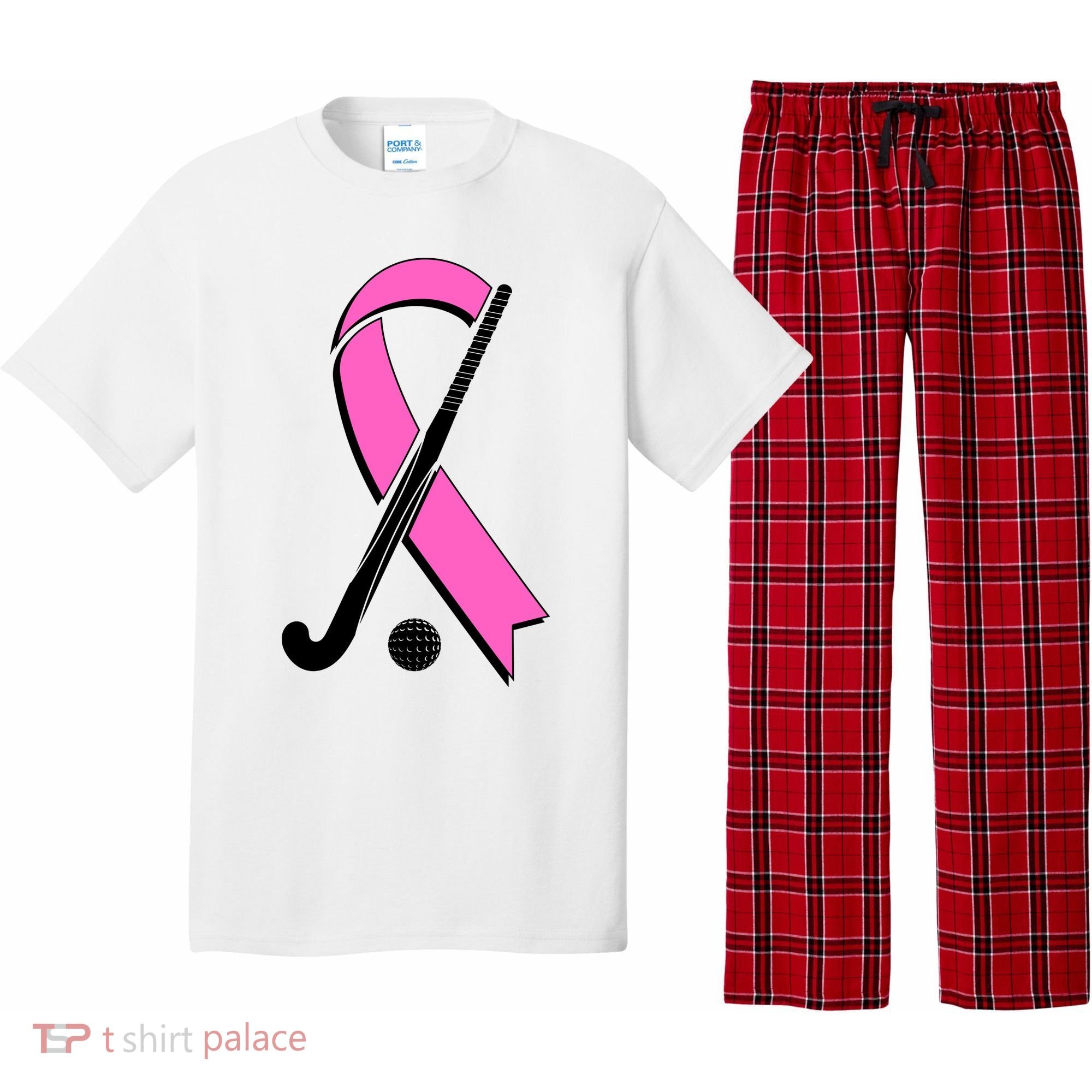 Field Hockey Breast Cancer Awareness Ribbon Pajama Set