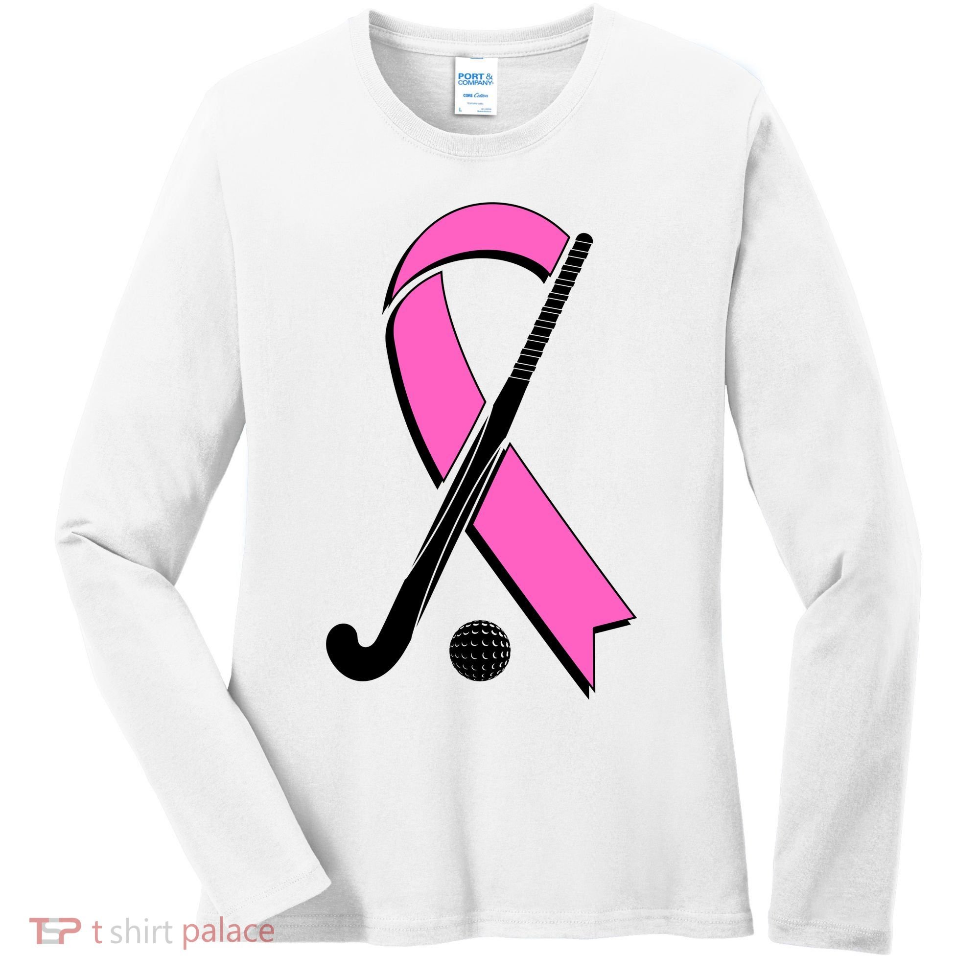 Field Hockey Breast Cancer Awareness Ribbon Women's Long Sleeve Shirt