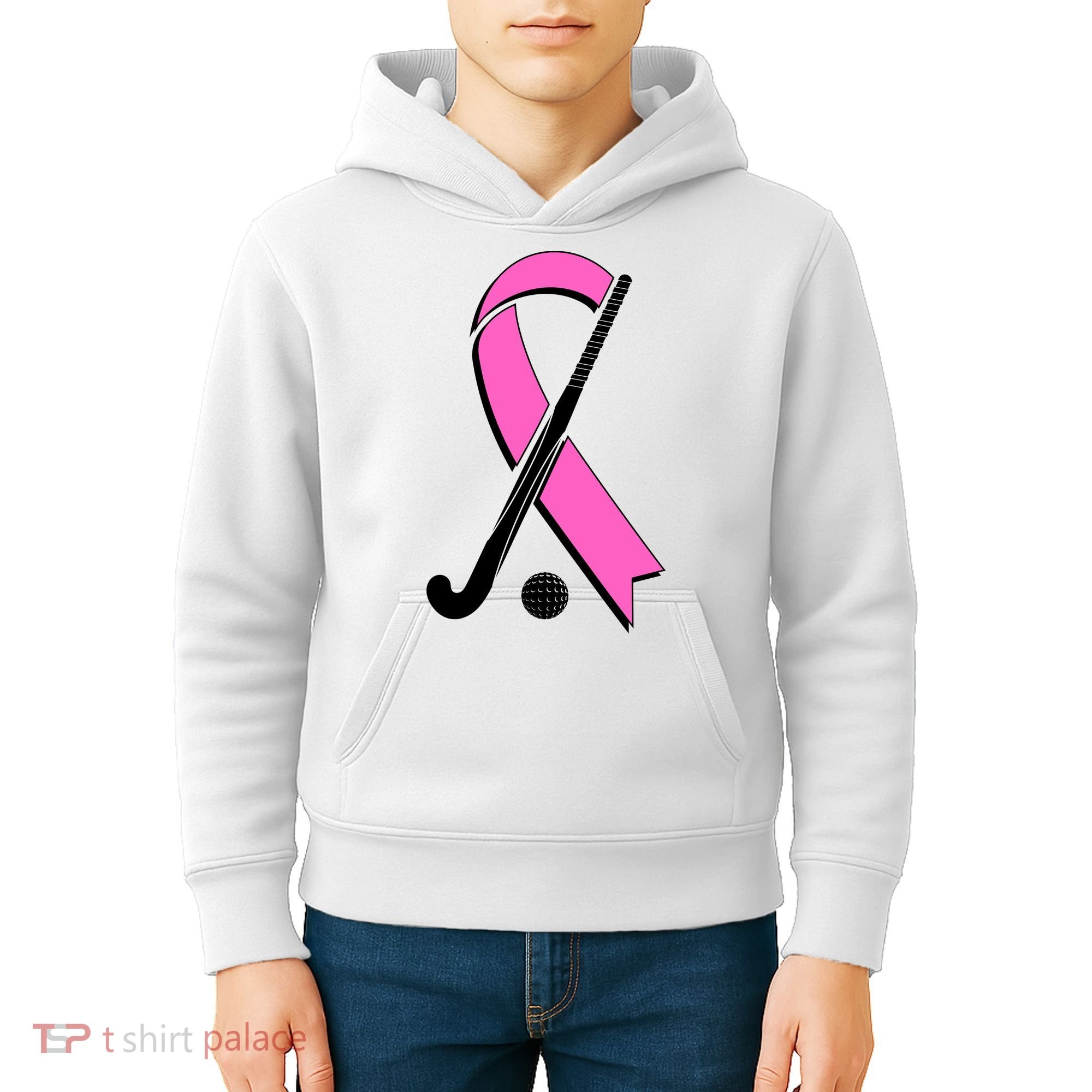 Field Hockey Breast Cancer Awareness Ribbon Kids Hoodie