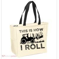 Funny Hay Bale How I Roll Gift Cool Farmer Tractor Driver Tote Bag thumb 2