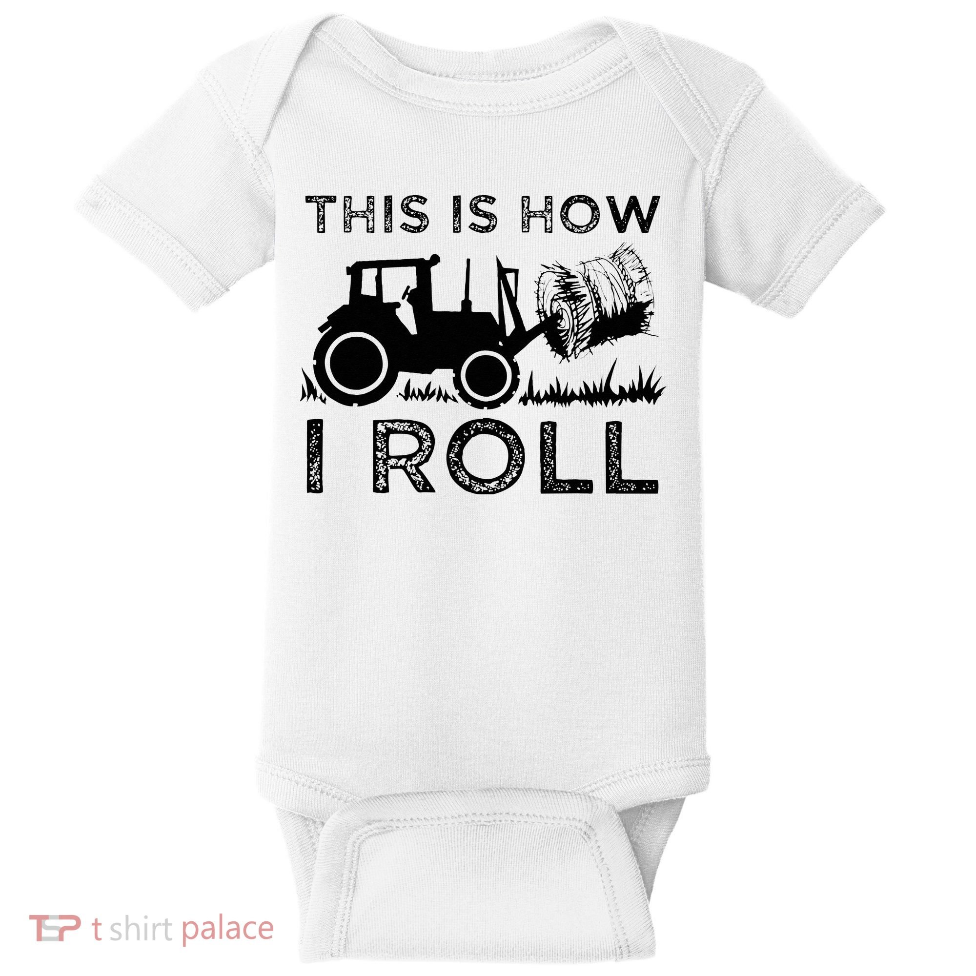Funny Hay Bale How I Roll Gift Cool Farmer Tractor Driver Baby Bodysuit