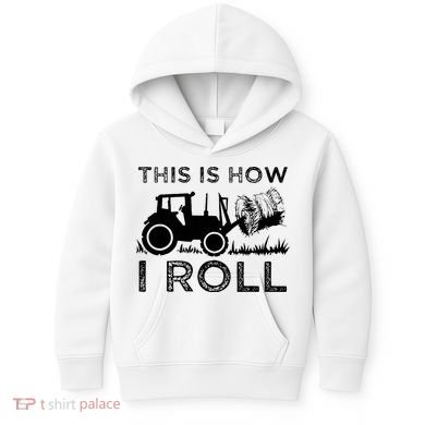 Funny Hay Bale How I Roll Gift Cool Farmer Tractor Driver Kids Hoodie