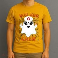 Funny Halloween Boo Boo Crew Ghost Nurse T-Shirt thumb 3