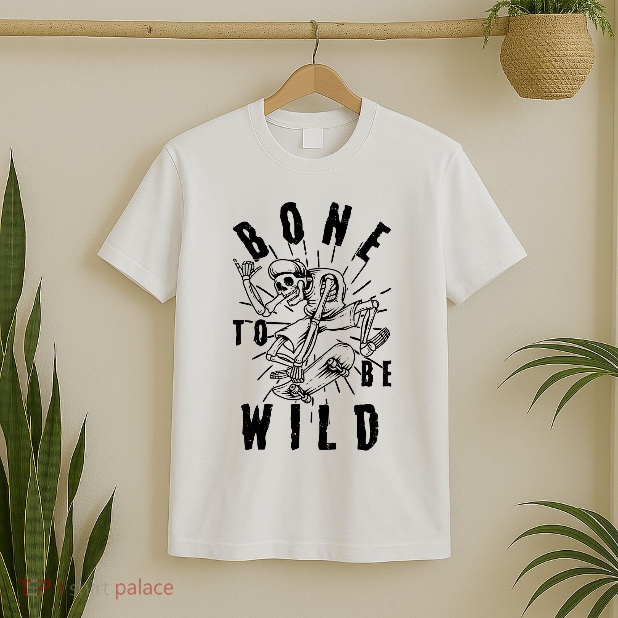 Funny Halloween Bone To Be Wild Skateboarding Skeleton T-Shirt
