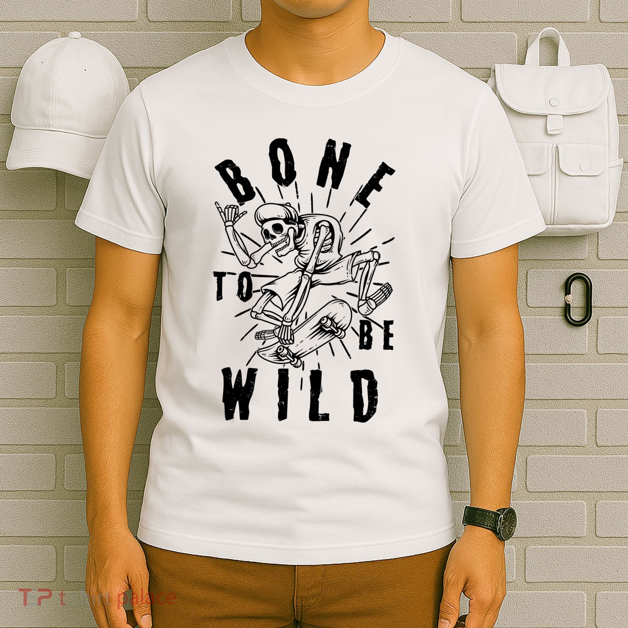 Funny Halloween Bone To Be Wild Skateboarding Skeleton T-Shirt