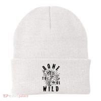 Funny Halloween Bone To Be Wild Skateboarding Skeleton Beanie thumb 0