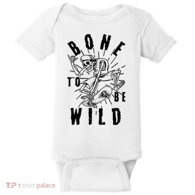 Funny Halloween Bone To Be Wild Skateboarding Skeleton Baby Bodysuit
