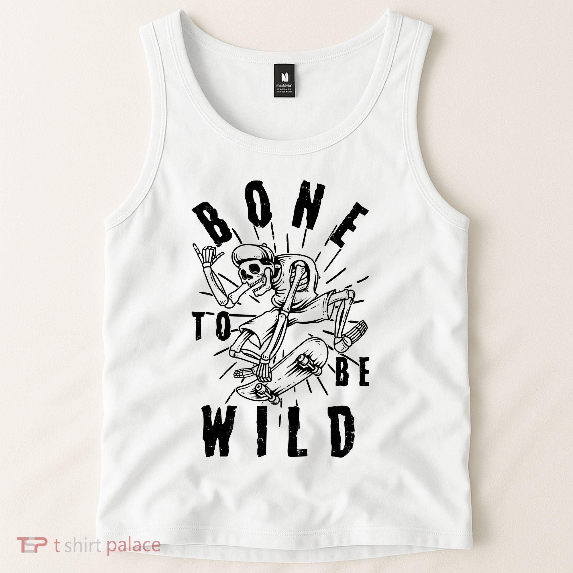 Funny Halloween Bone To Be Wild Skateboarding Skeleton Tank Top