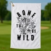Funny Halloween Bone To Be Wild Skateboarding Skeleton Golf Towel thumb 1