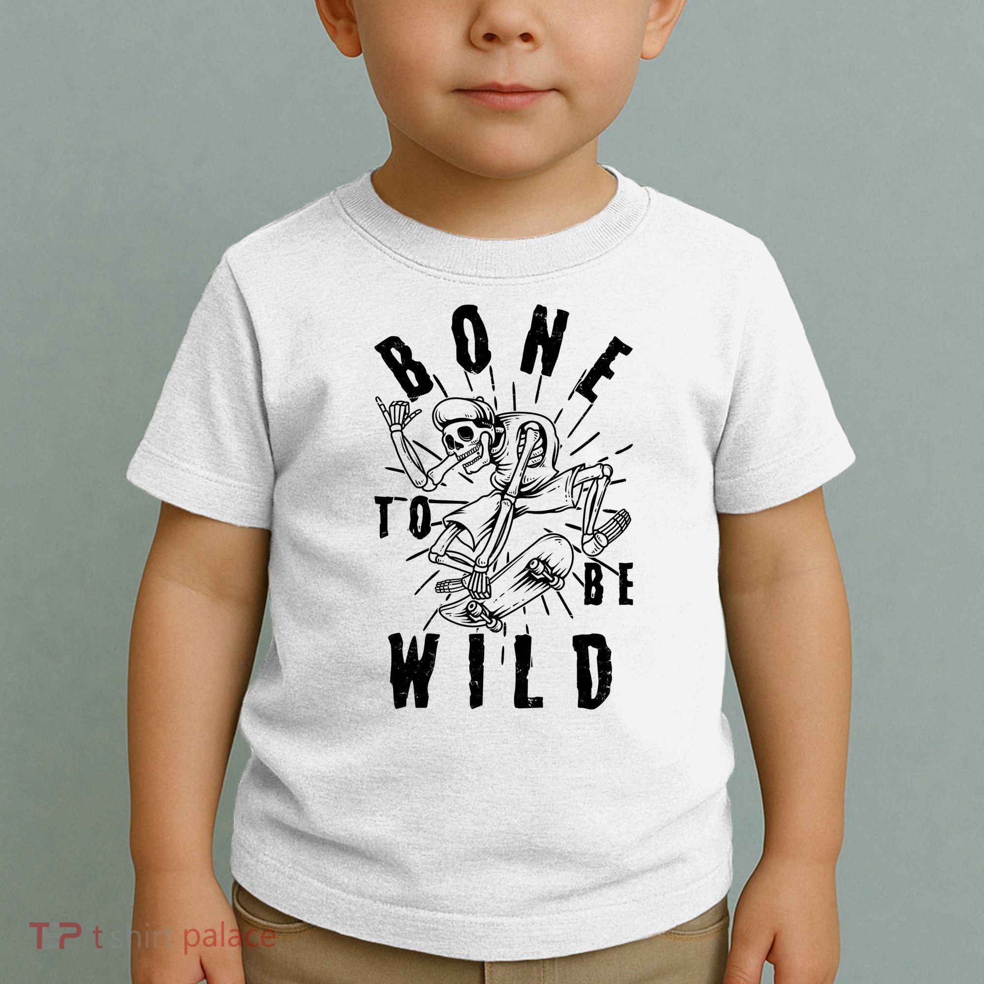 Funny Halloween Bone To Be Wild Skateboarding Skeleton Toddler T-Shirt