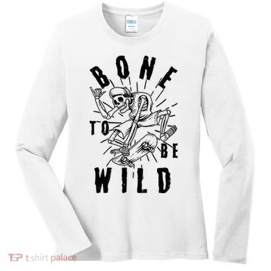 Funny Halloween Bone To Be Wild Skateboarding Skeleton Women's Long Sleeve Shirt
