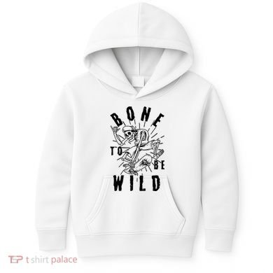 Funny Halloween Bone To Be Wild Skateboarding Skeleton Kids Hoodie