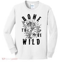 Funny Halloween Bone To Be Wild Skateboarding Skeleton Kids Long Sleeve Shirt thumb 0