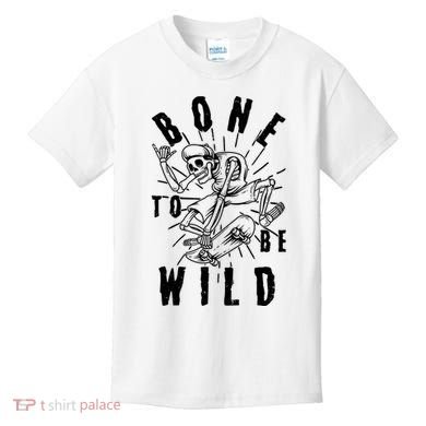 Funny Halloween Bone To Be Wild Skateboarding Skeleton Kids T-Shirt