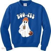 Funny Halloween Boo Jee Ghost Ing Coffee Cool Gift Kids Sweatshirt thumb 0