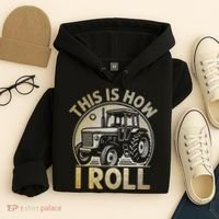 Funny Hay Bale How I Roll Gift Cool Farmer Tractor Driver Hoodie thumb 4