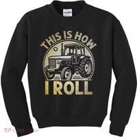 Funny Hay Bale How I Roll Gift Cool Farmer Tractor Driver Kids Sweatshirt thumb 0