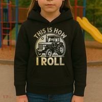 Funny Hay Bale How I Roll Gift Cool Farmer Tractor Driver Kids Hoodie thumb 3