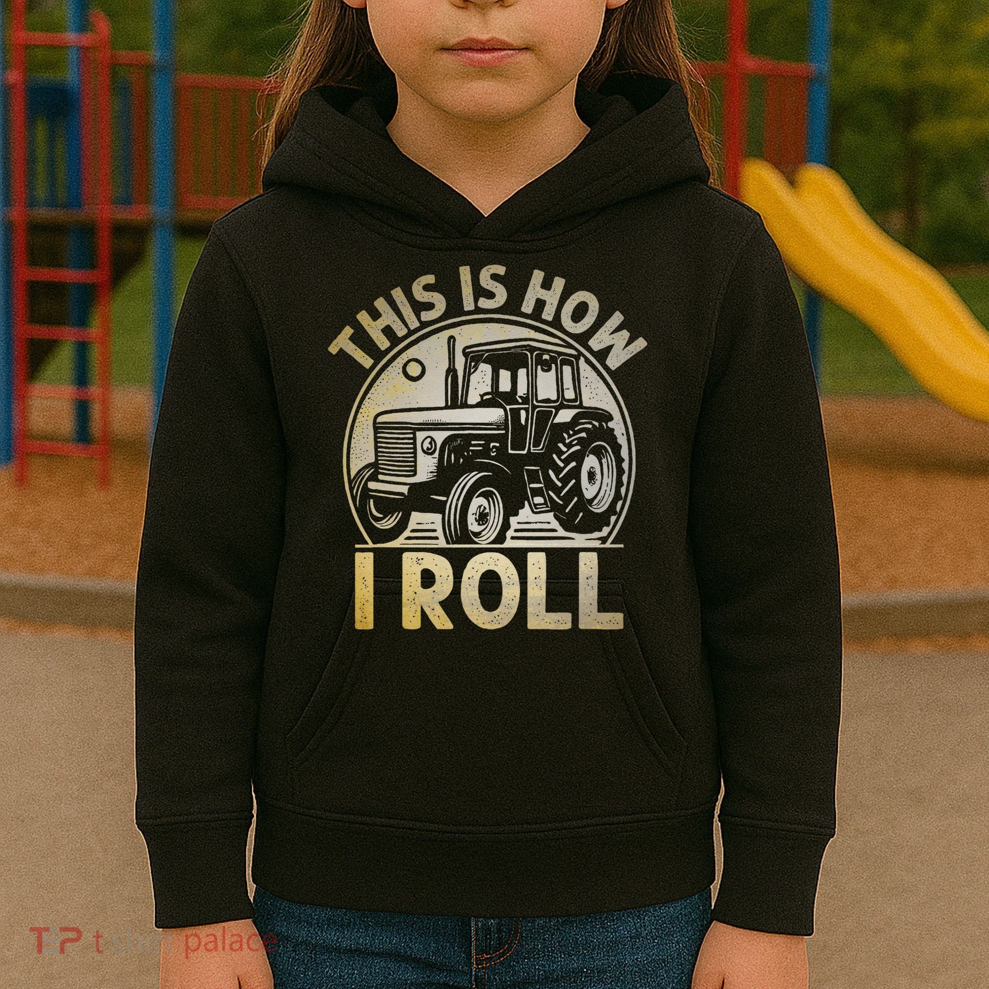 Funny Hay Bale How I Roll Gift Cool Farmer Tractor Driver Kids Hoodie